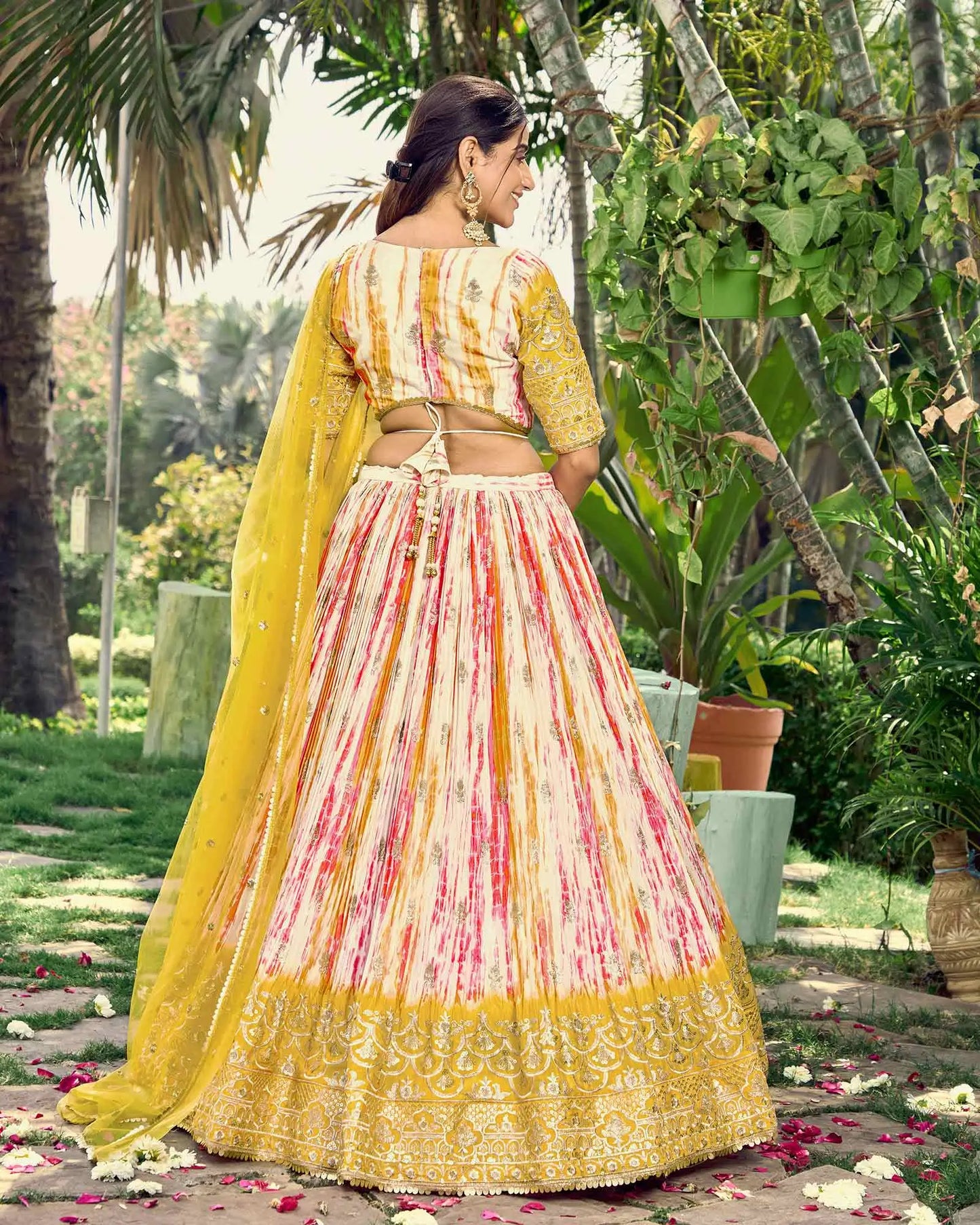 Lightning Yellow Lehenga With Sequins Zari Embroidery Work With Digital Print