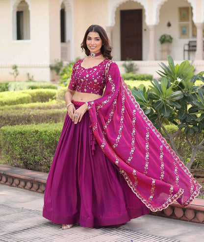 Shiny Pink Embroidery Sequins Work Lehenga Choli