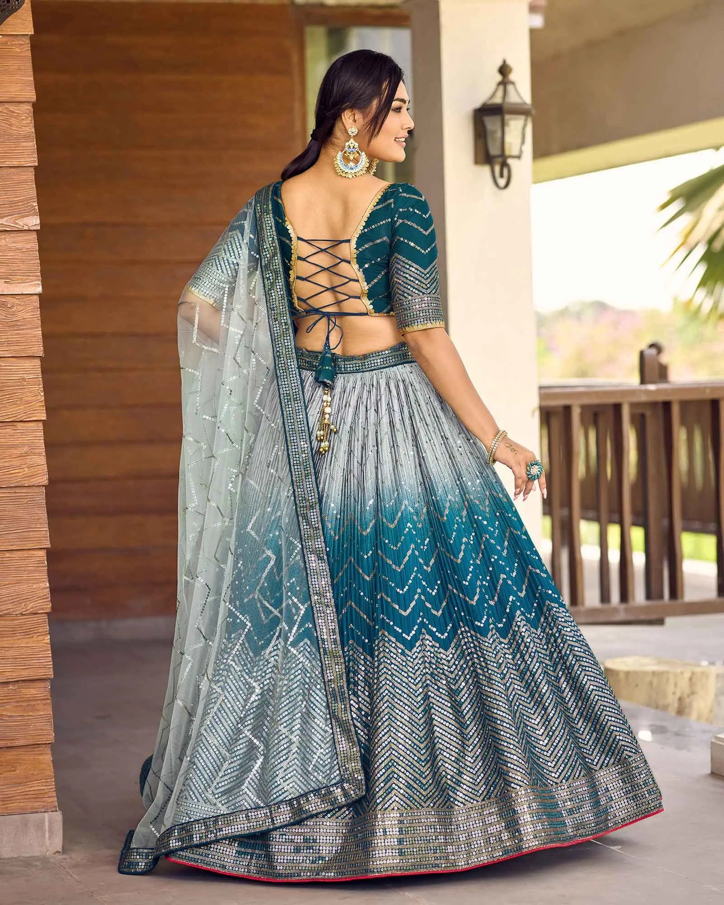 Light Blue Grey Lehenga Choli With Thread And Sequins Embroidery Work