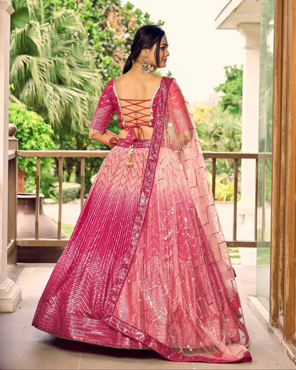 Peach And Pink Lehenga Choli With Thread And Sequins Embroidery Work