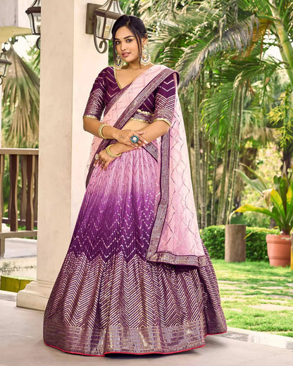 Purple And Light Peach Lehenga Choli With Thread And Sequins Embroidery Work