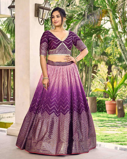 Purple And Light Peach Lehenga Choli With Thread And Sequins Embroidery Work