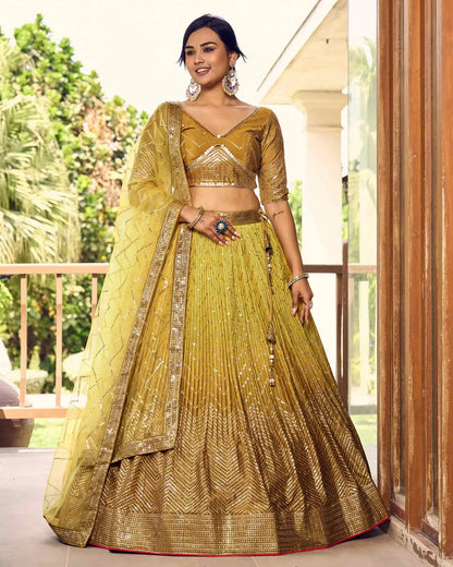 Dark And Light Yellow Lehenga Choli With Thread And Sequins Embroidery Work