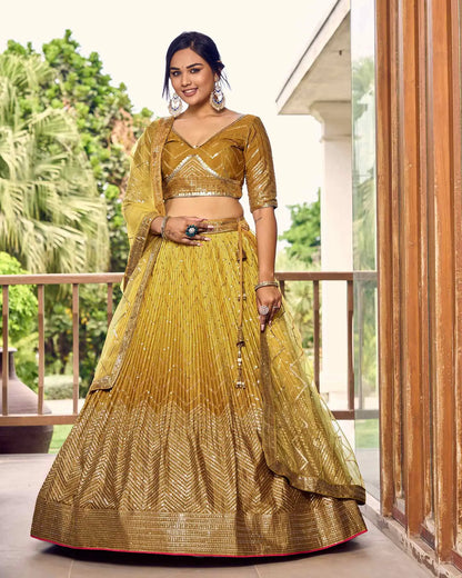 Dark And Light Yellow Lehenga Choli With Thread And Sequins Embroidery Work