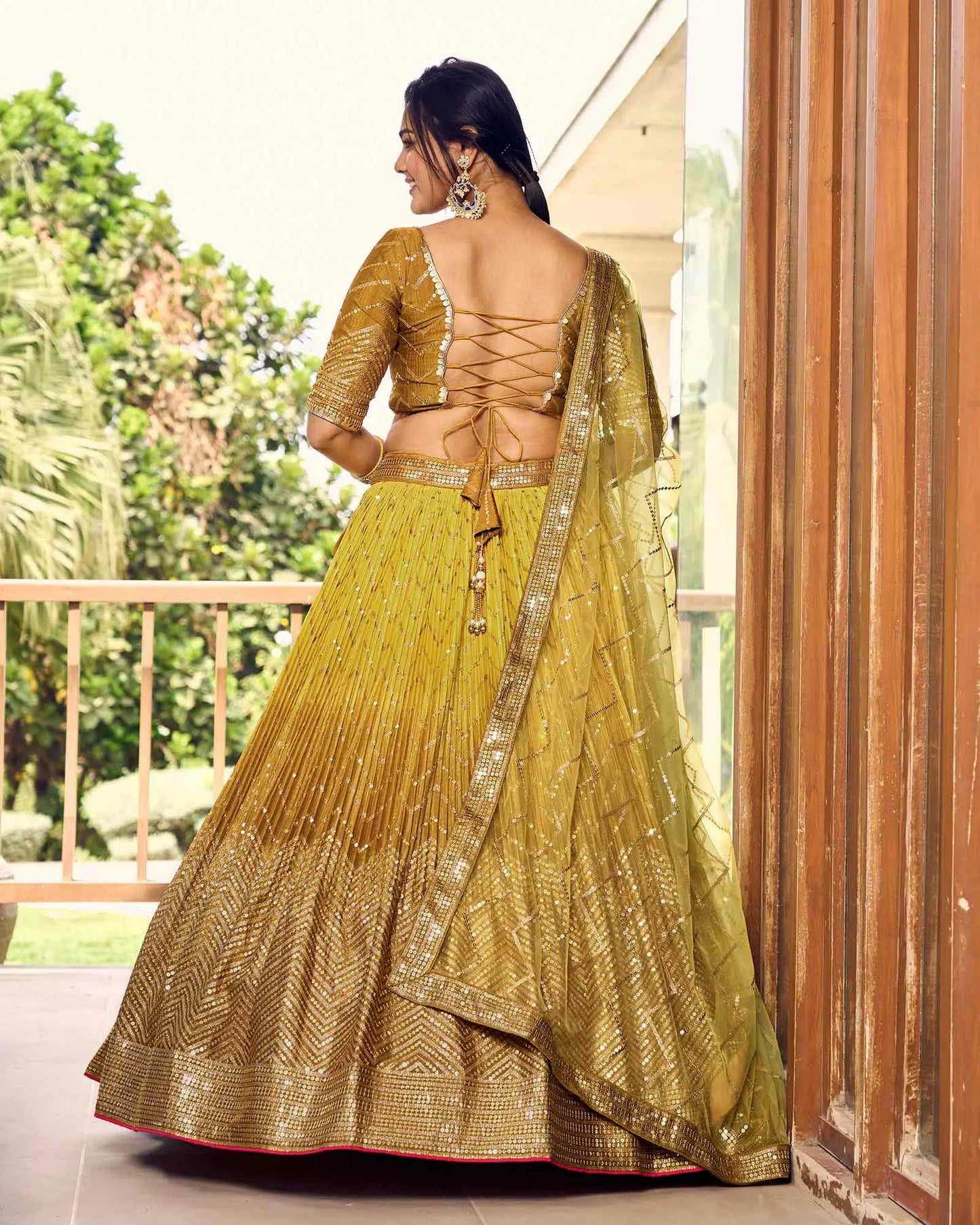 Dark And Light Yellow Lehenga Choli With Thread And Sequins Embroidery Work