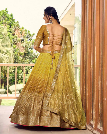 Dark And Light Yellow Lehenga Choli With Thread And Sequins Embroidery Work