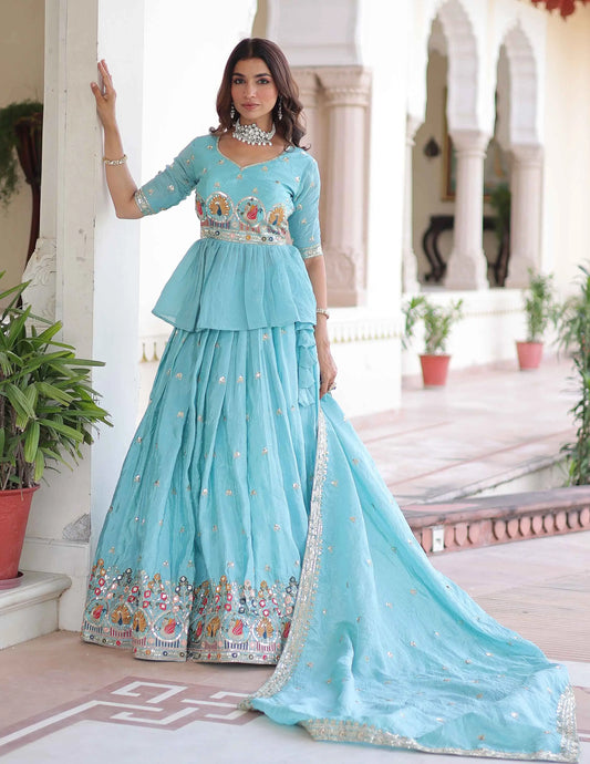 Sky Blue Embroidery Sequins Work Lehenga Choli