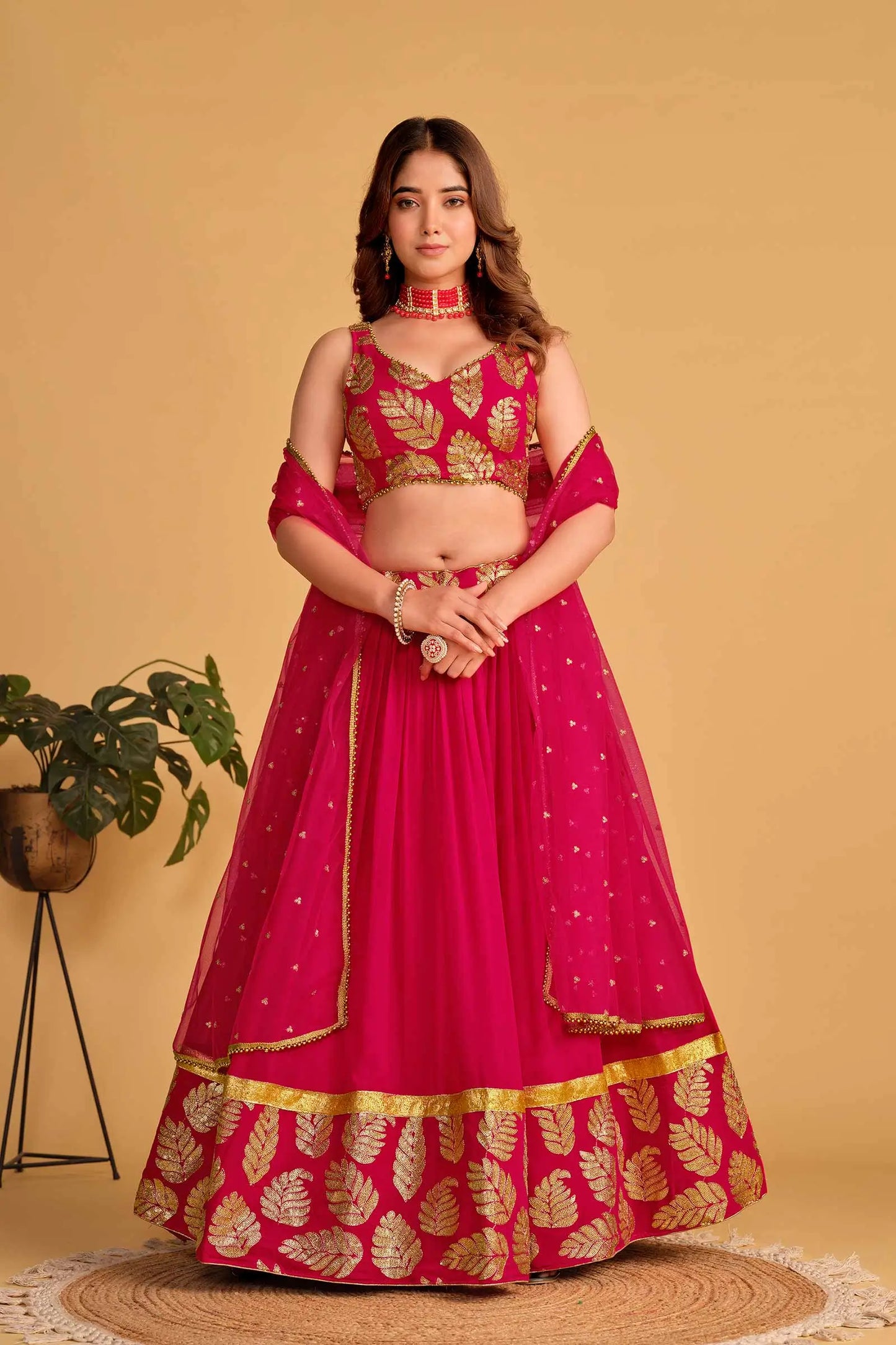 Pink Designer Georgette Lehenga With Sequins And Zari Embroidered Work