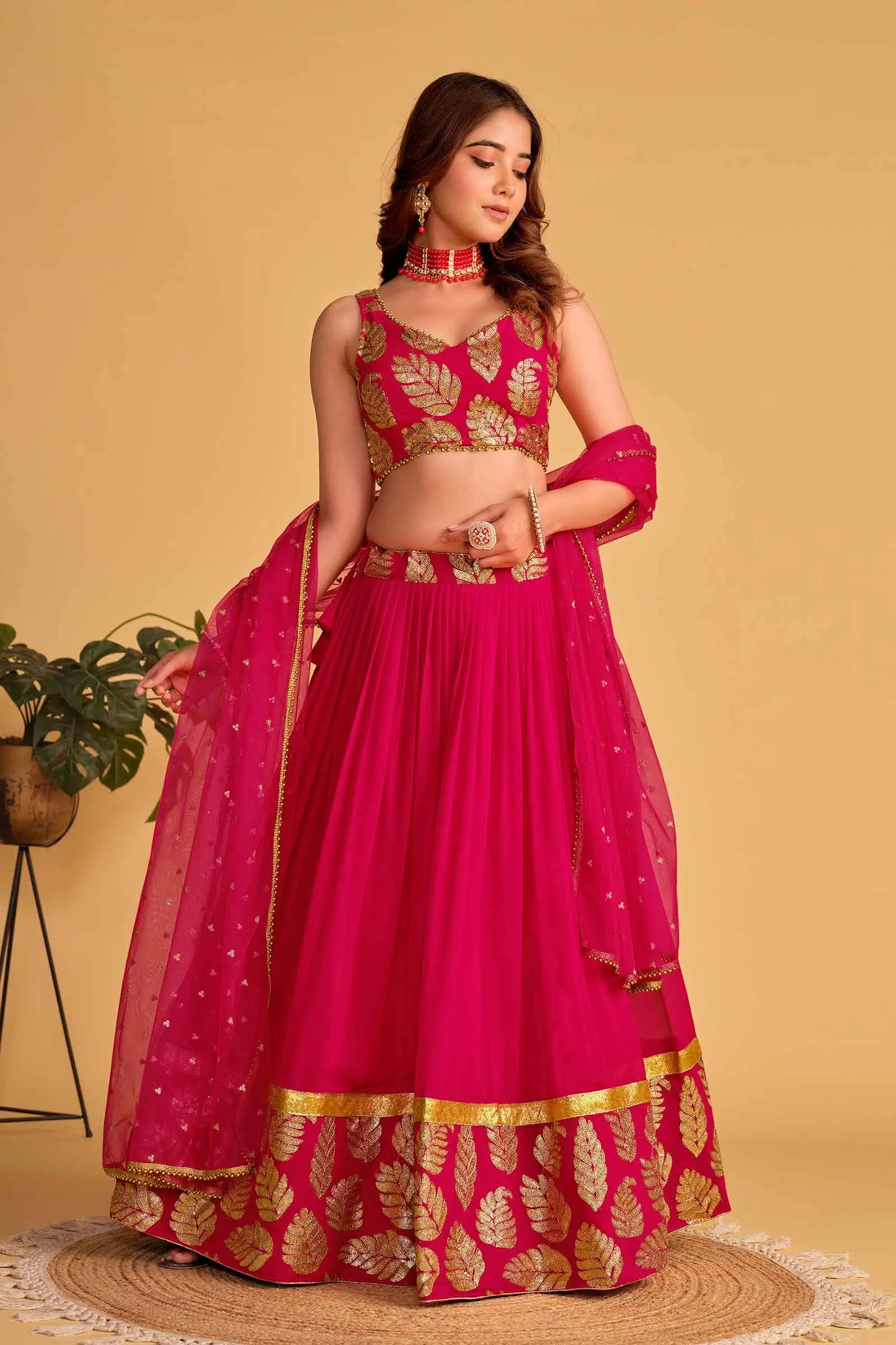 Pink Designer Georgette Lehenga With Sequins And Zari Embroidered Work