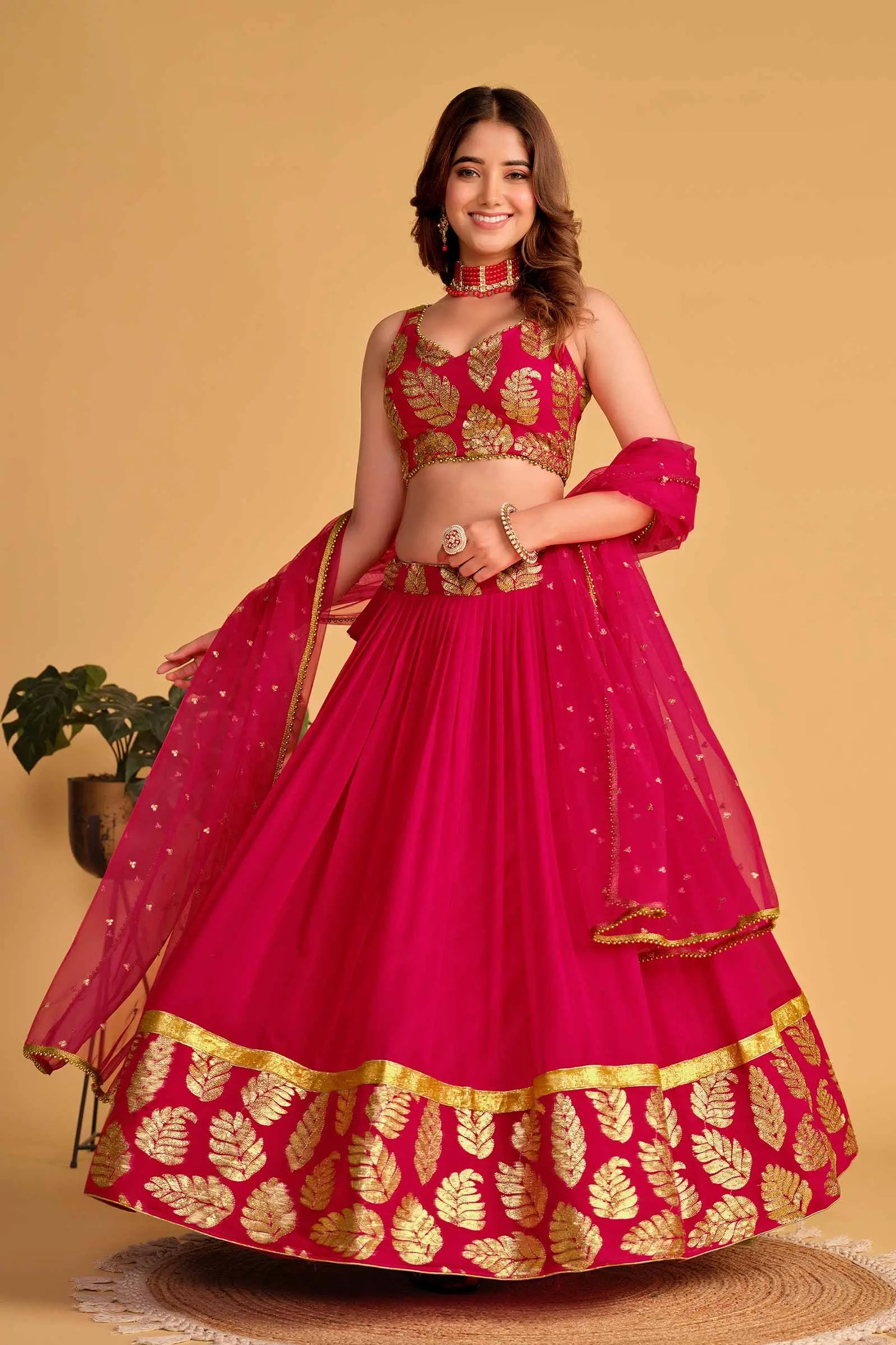 Pink Designer Georgette Lehenga With Sequins And Zari Embroidered Work
