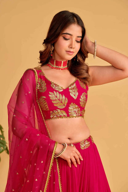 Pink Designer Georgette Lehenga With Sequins And Zari Embroidered Work