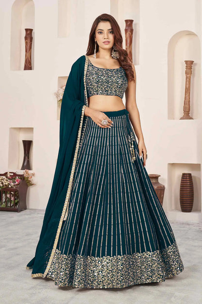 Green Vogue Georgette Sequins And Zari Embroidered Lehenga choli
