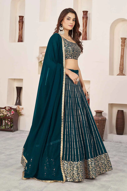 Green Vogue Georgette Sequins And Zari Embroidered Lehenga choli