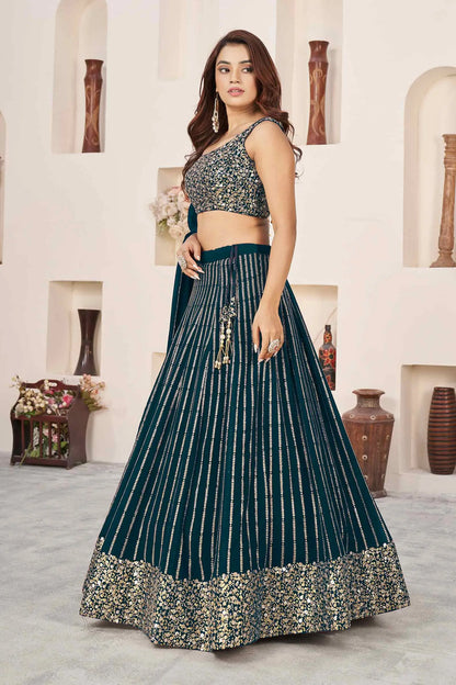 Green Vogue Georgette Sequins And Zari Embroidered Lehenga choli