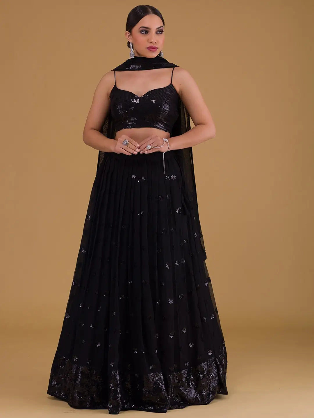 Beautiful Black Designer Sequins Embroidery Work Party Wear Lehenga
