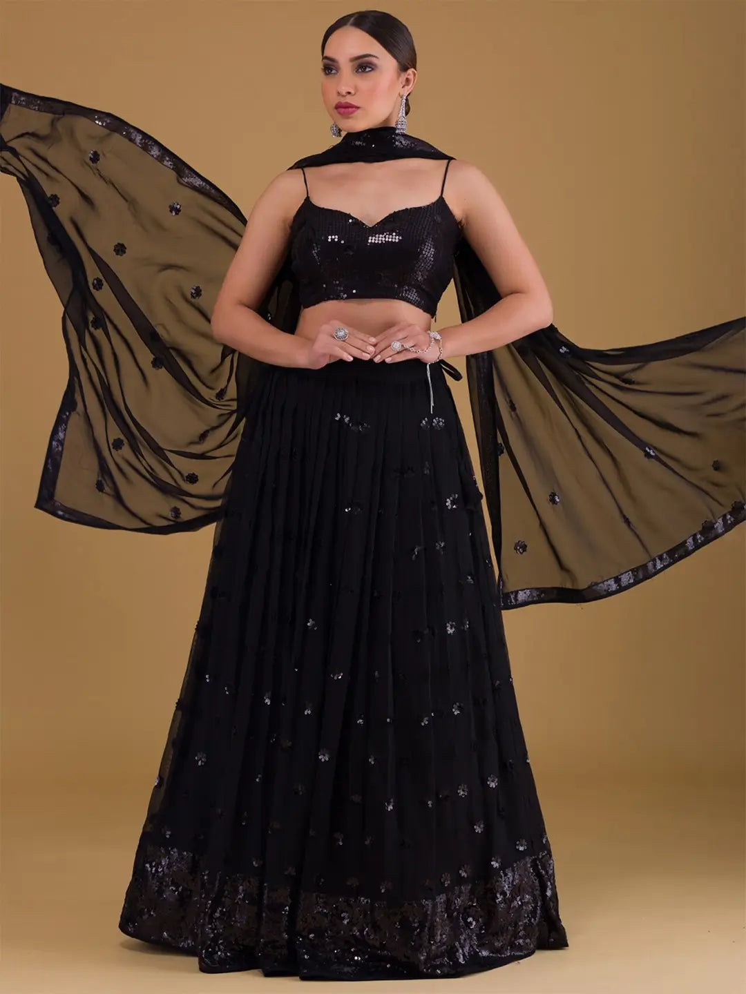 Beautiful Black Designer Sequins Embroidery Work Party Wear Lehenga