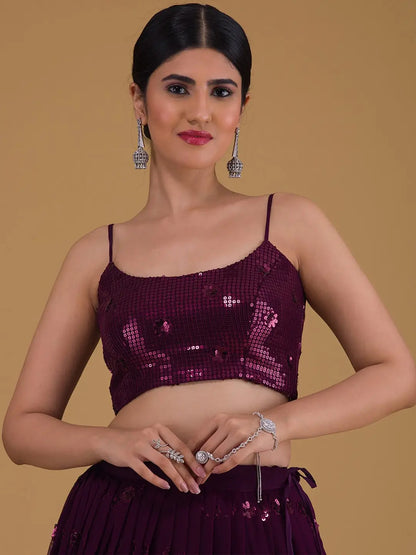 Wonderful Wine Designer Sequins Embroidery Work Party Wear Lehenga