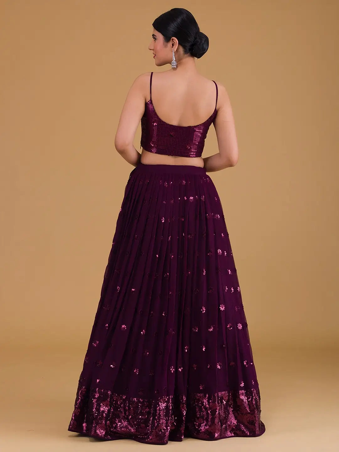 Wonderful Wine Designer Sequins Embroidery Work Party Wear Lehenga