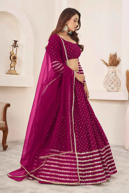 Mulberry Pink Zari Sequins Embroidery Work Georgette Lehenga Choli