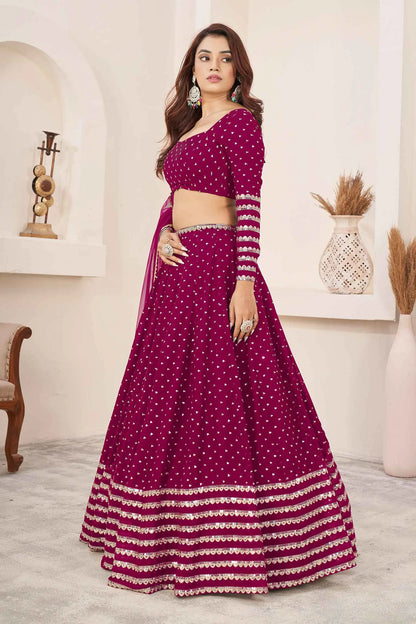 Mulberry Pink Zari Sequins Embroidery Work Georgette Lehenga Choli