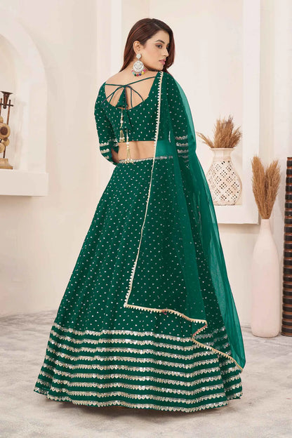 Teal Green Georgette Lehenga With Zari And Sequins Embroidery Work