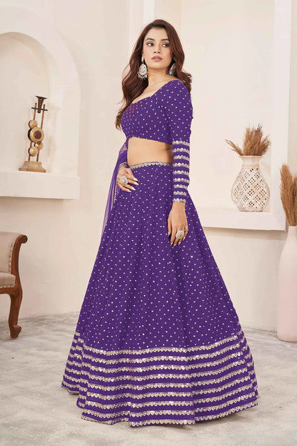 Violet Zari Sequins Embroidery Work Georgette Lehenga Choli