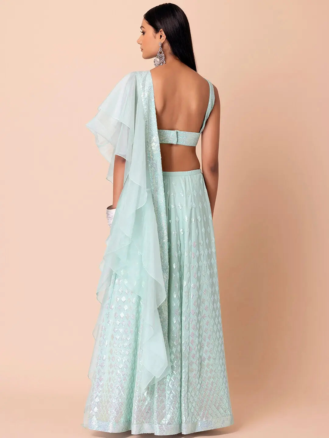 Sky Blue Party Wear Lehenga With Sequins Work with Ruffle Dupatta