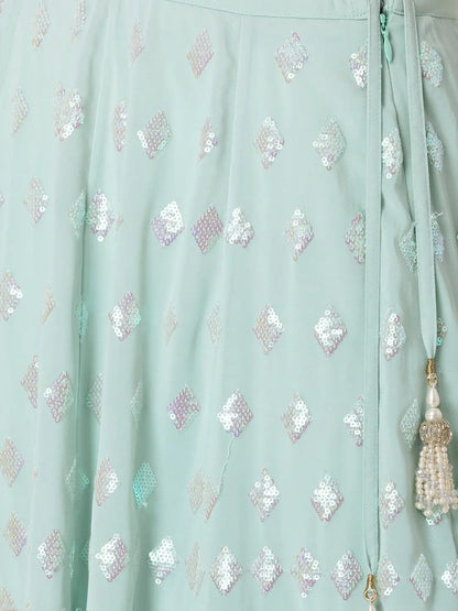 Sky Blue Party Wear Lehenga With Sequins Work with Ruffle Dupatta