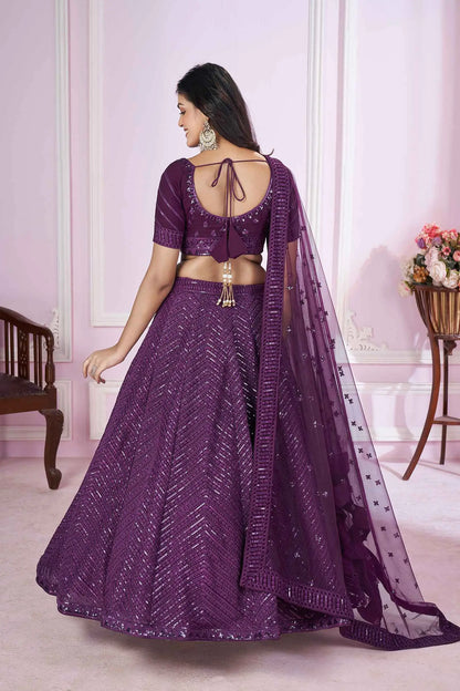 Purple Georgette Lehenga With Sequins And Thread Embroidered Work
