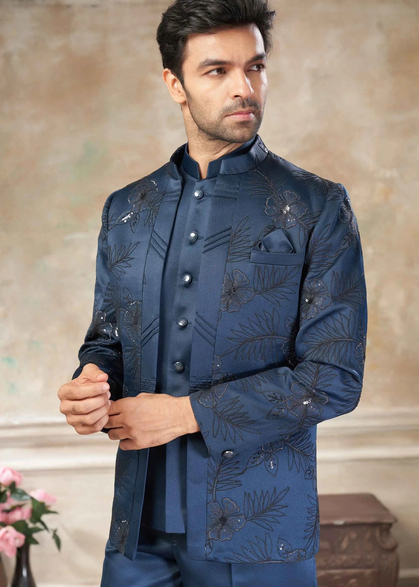 Dusky Blue Designer Embroidery Jodhpuri