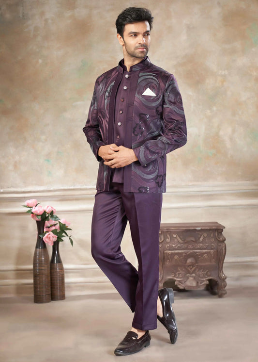 Plum purple Designer Embroidery Jodhpuri