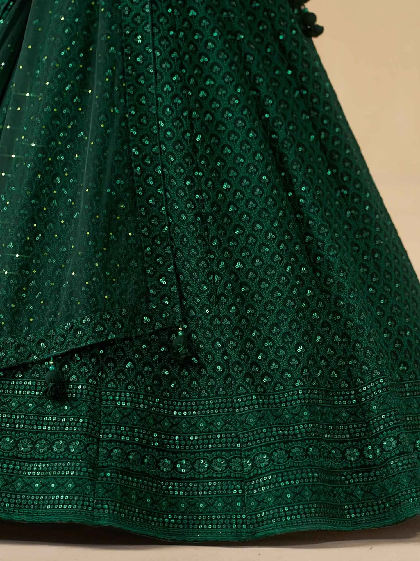 Dark Green Sequins Embroidery Work Party Wear Lehenga With Dupatta