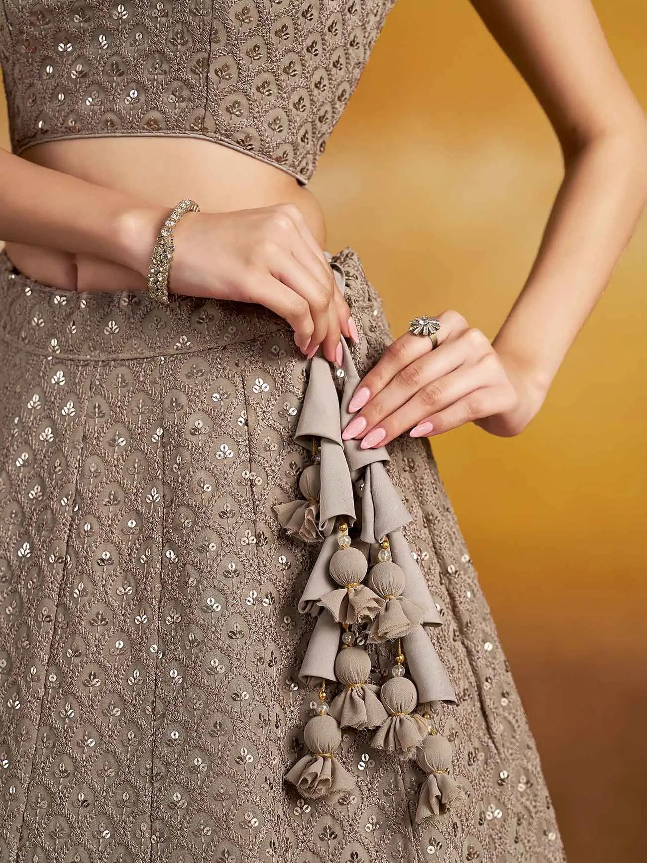 Designer Grey Party Wear Lehenga With Sequins Embroidery Work And Dupatta