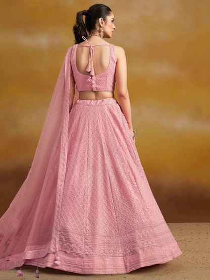Light Pink Georgette Lehenga With Sequins Embroidery Work And Dupatta