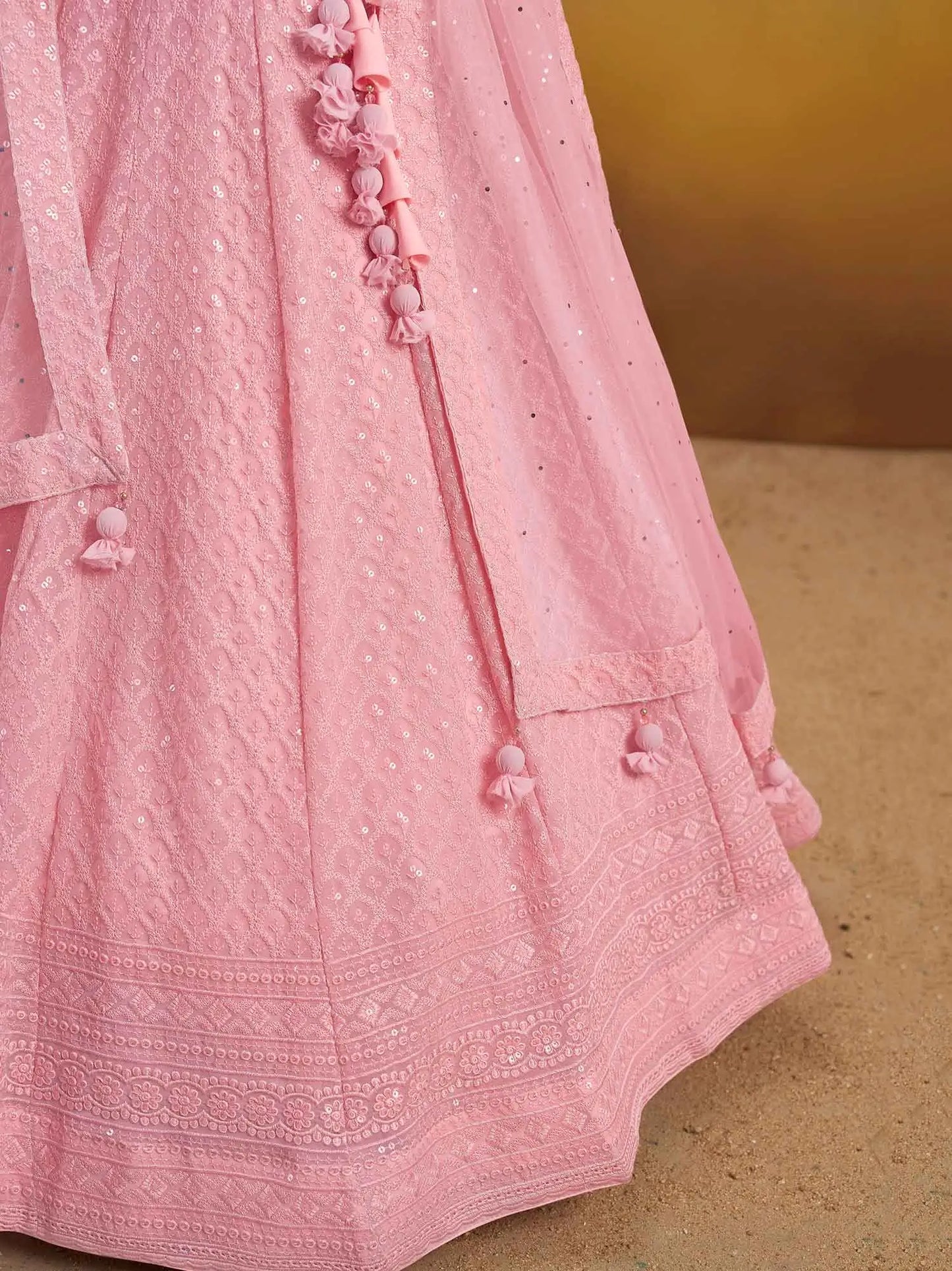 Light Pink Georgette Lehenga With Sequins Embroidery Work And Dupatta