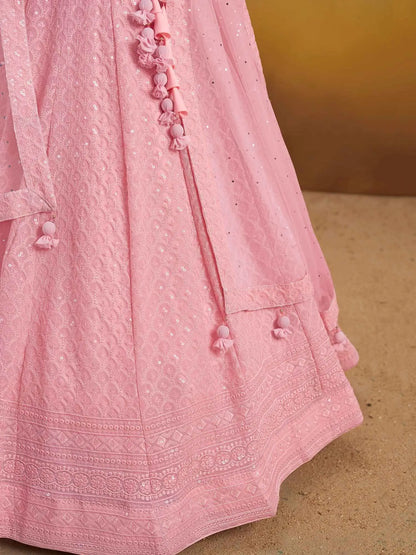Light Pink Georgette Lehenga With Sequins Embroidery Work And Dupatta