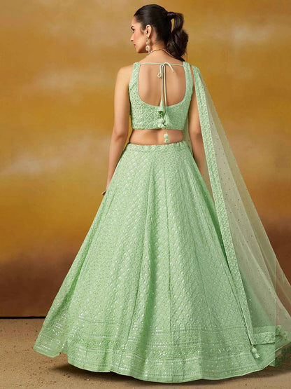 Light Mint green Designer Lehenga With Sequins Embroidery Work And Dupatta