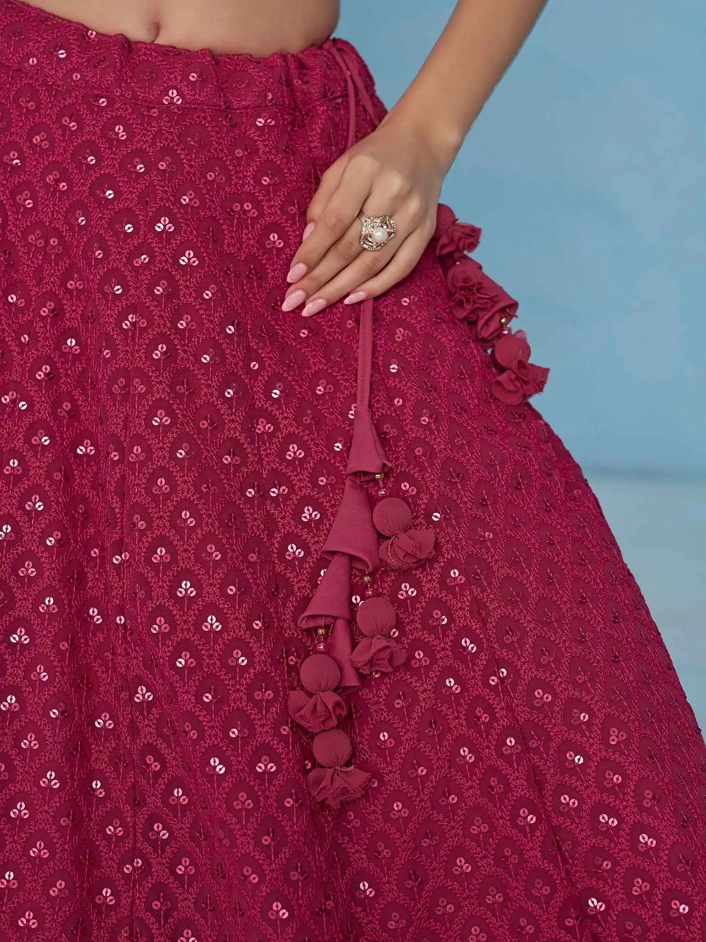 Rosy Pink Party Wear Lehenga With Sequins Embroidery Work And Dupatta