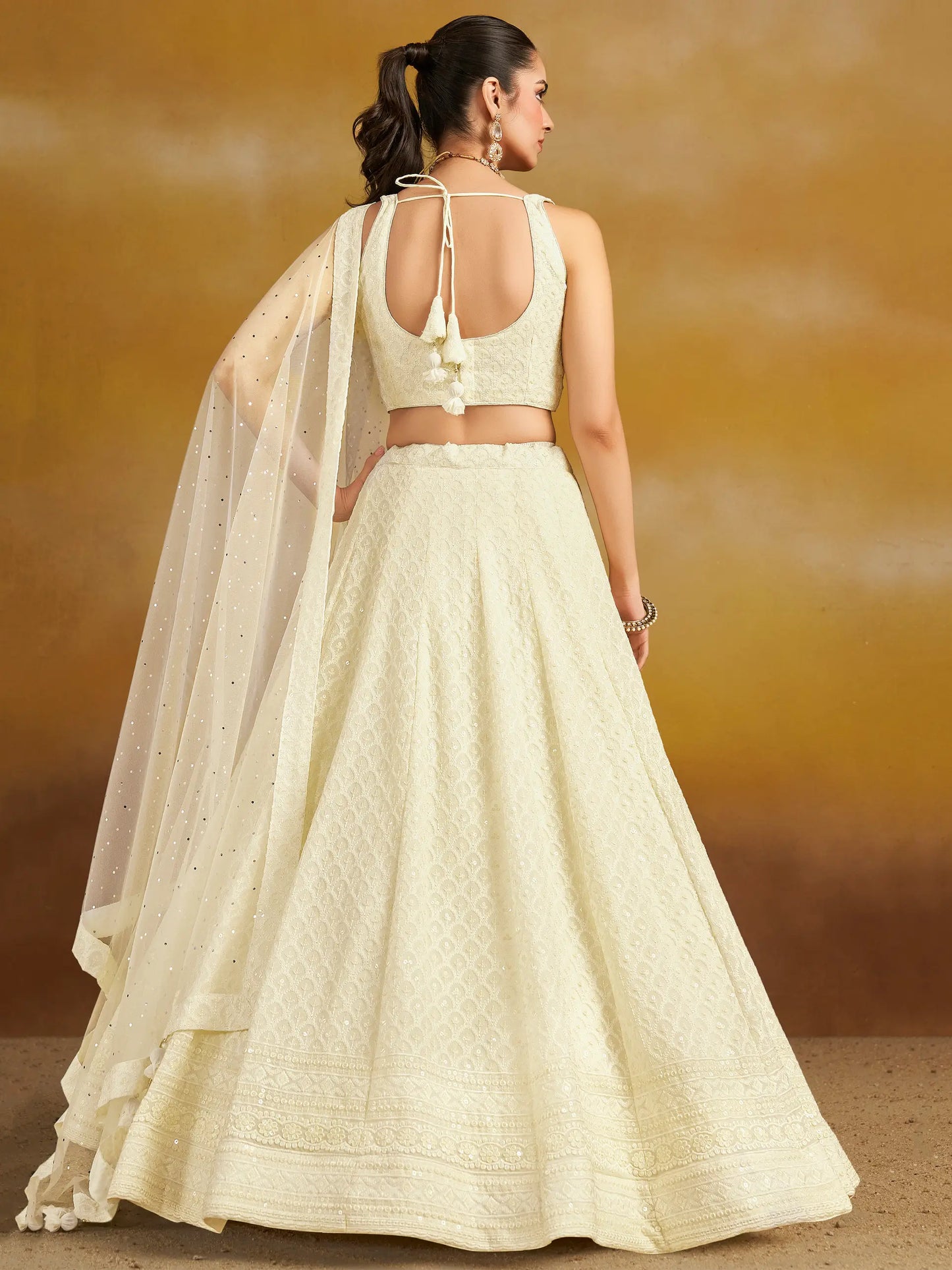 White Party Wear Lehenga With Sequins Embroidery Work And Dupatta