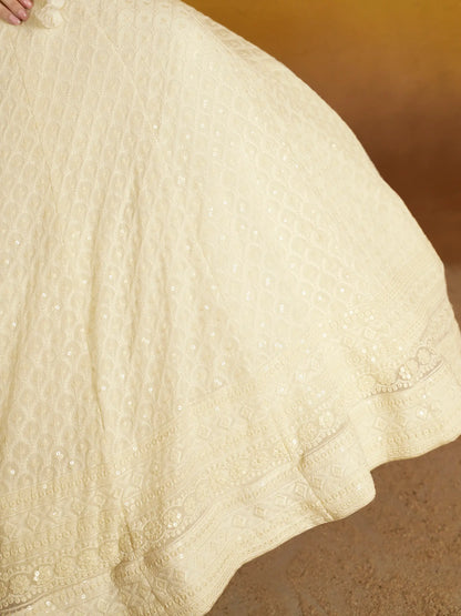 White Party Wear Lehenga With Sequins Embroidery Work And Dupatta