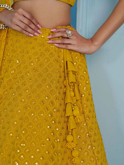 Yellow Beautiful Lehenga With Sequins Embroidery Work And Dupatta