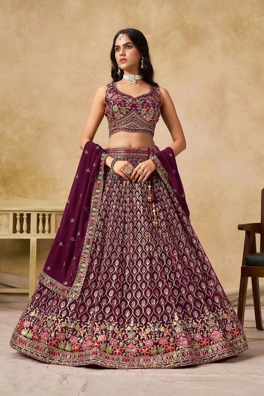 Maroon Sequins Embroidery Work Lehenga Choli
