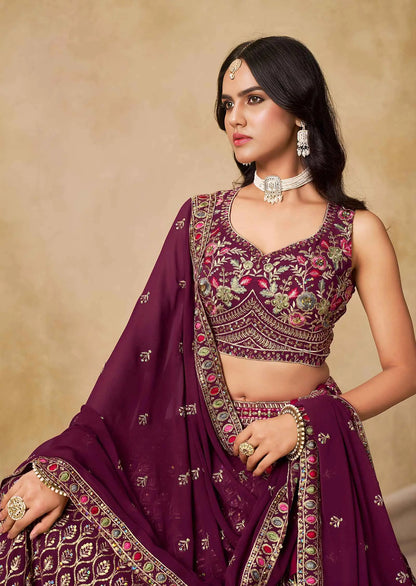 Maroon Sequins Embroidery Work Lehenga Choli