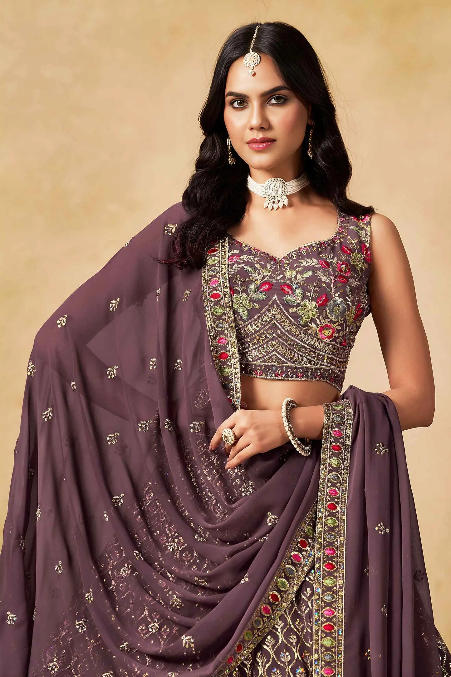 Dull Purple Sequins Embroidery Work Lehenga Choli