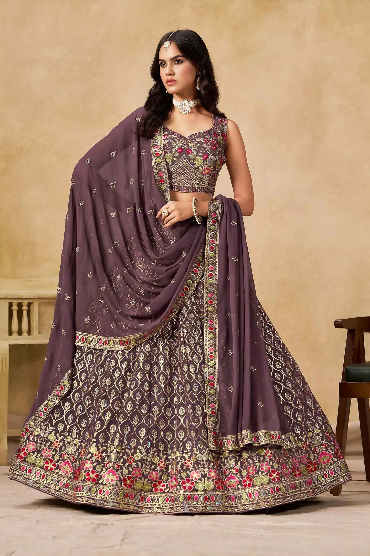 Dull Purple Sequins Embroidery Work Lehenga Choli