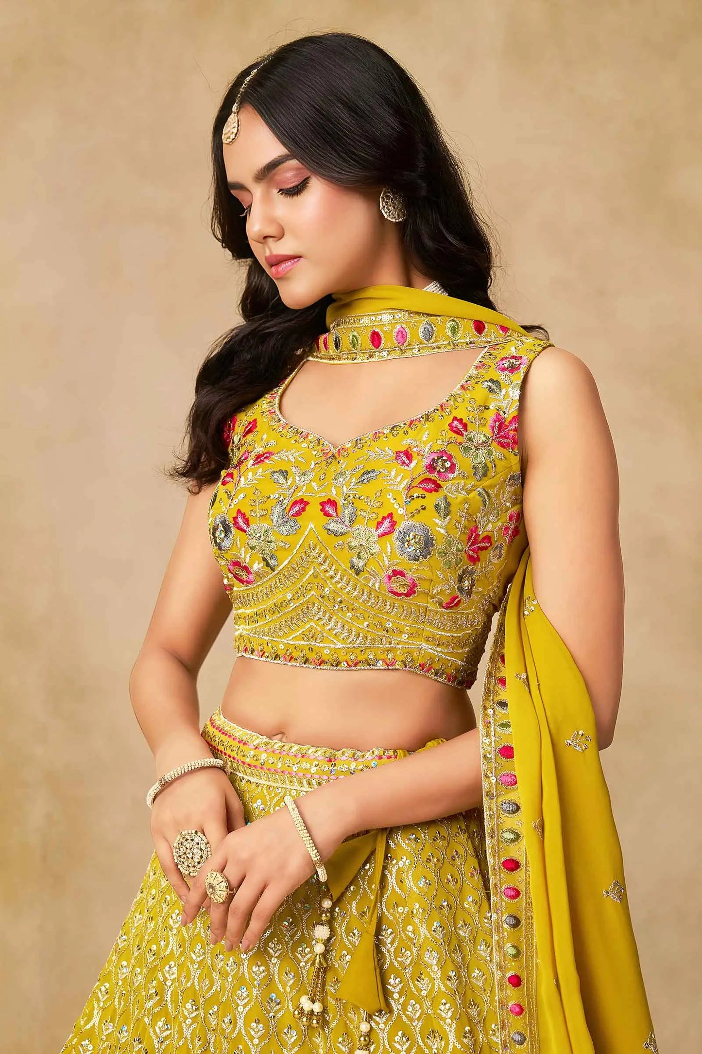 Yellow Sequins Embroidery Work Lehenga Choli