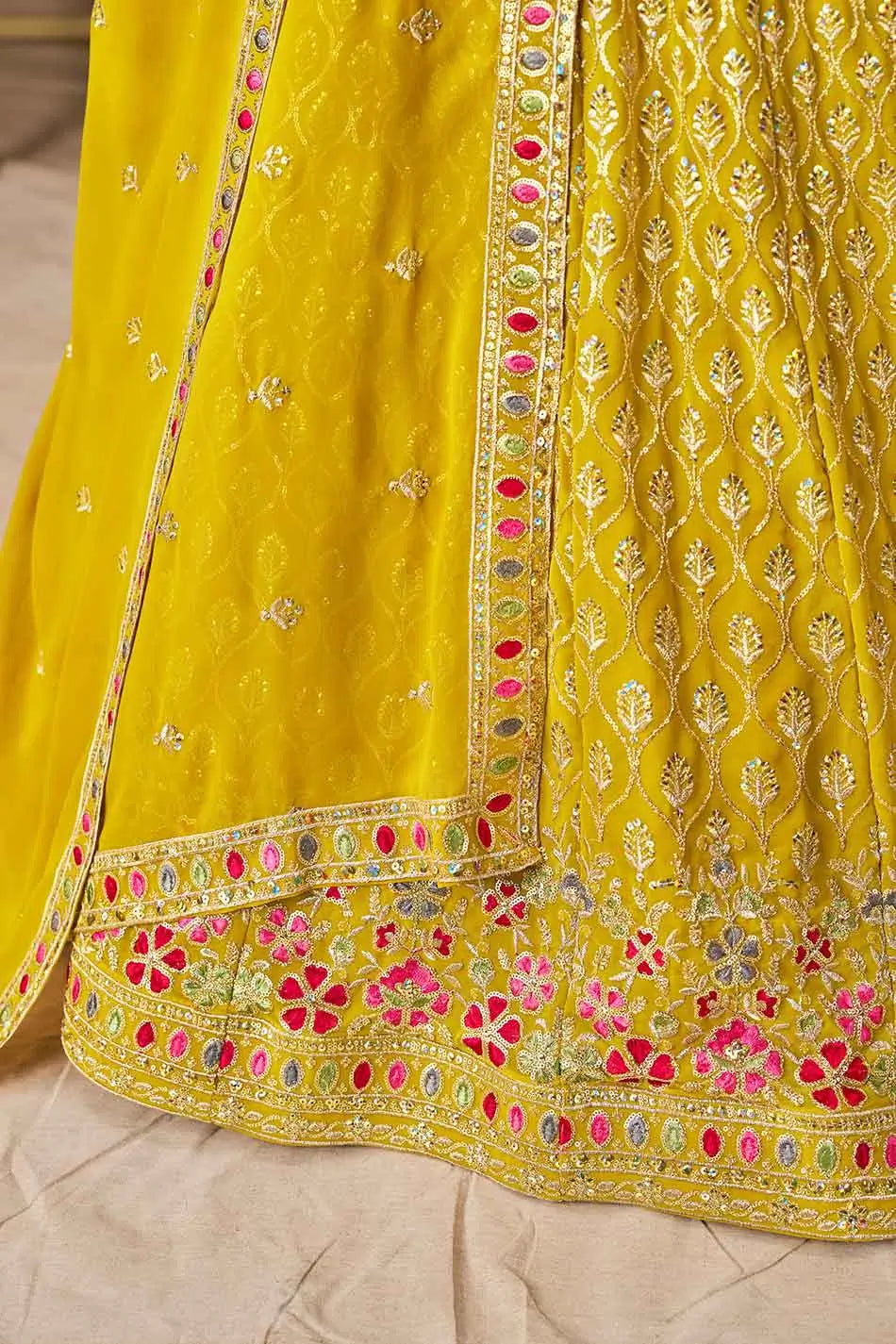 Yellow Sequins Embroidery Work Lehenga Choli