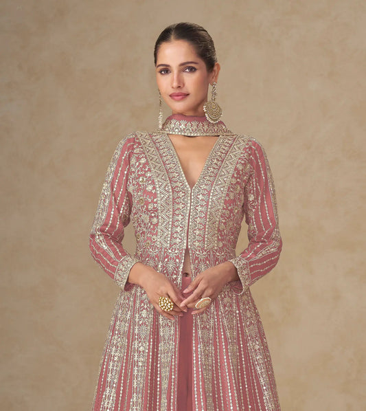 Old Pink Chinon Embroidery Gown