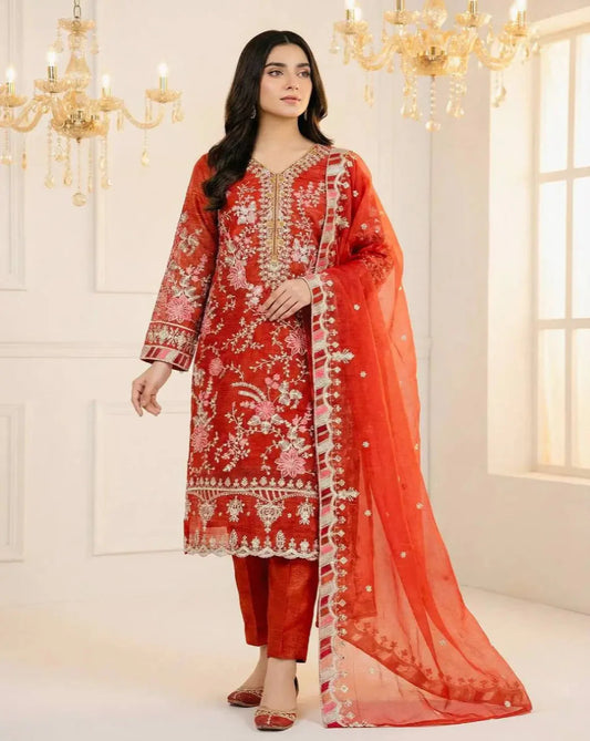 Burnt Orange Embroidery Salwar Suit