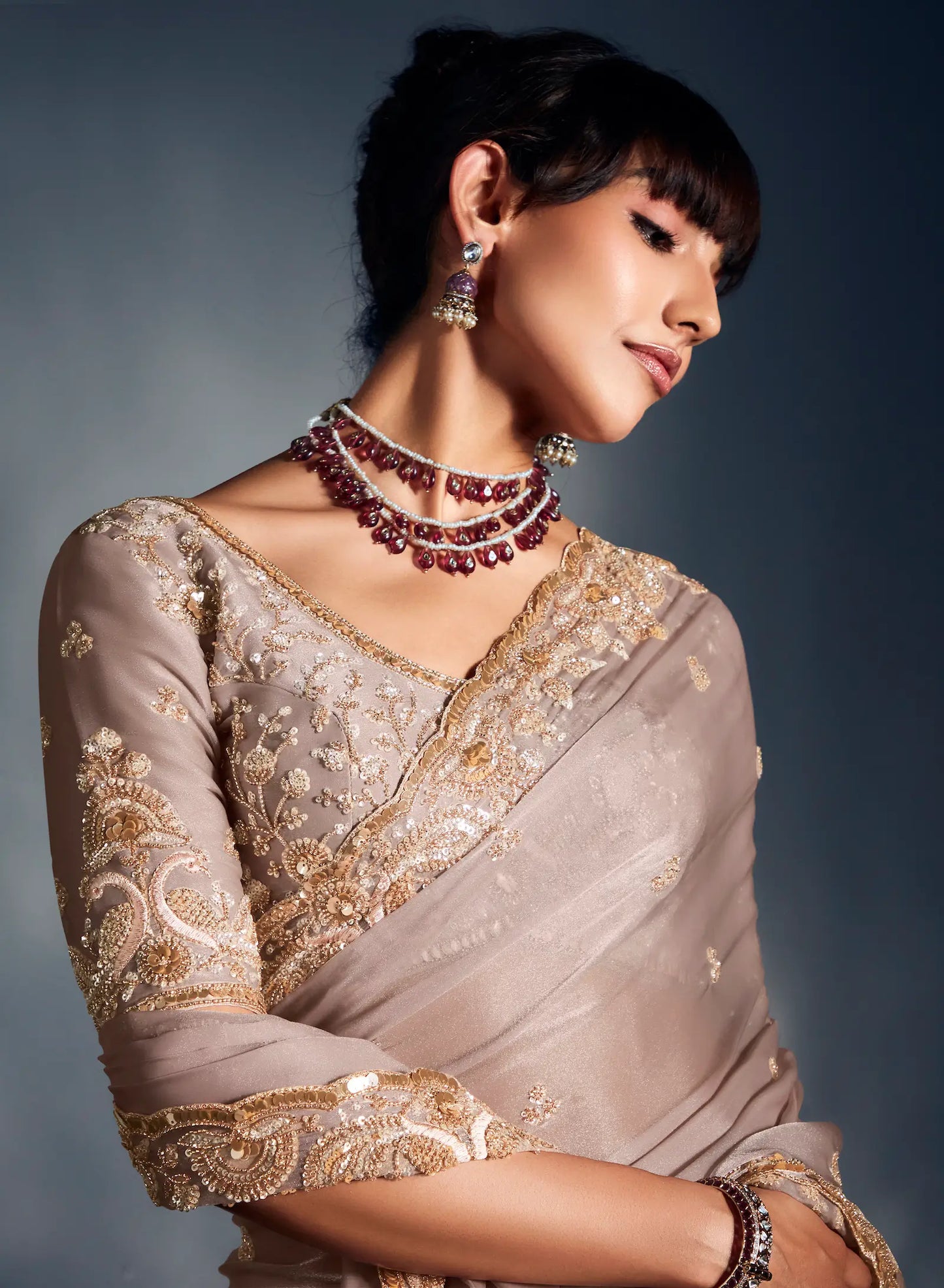 Vanilla White Organza Tissue Khatli Work Saree